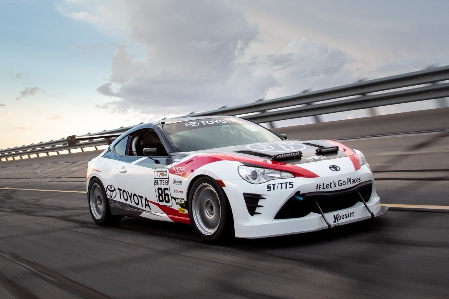 Toyota 86 endurance race car on a banked test track